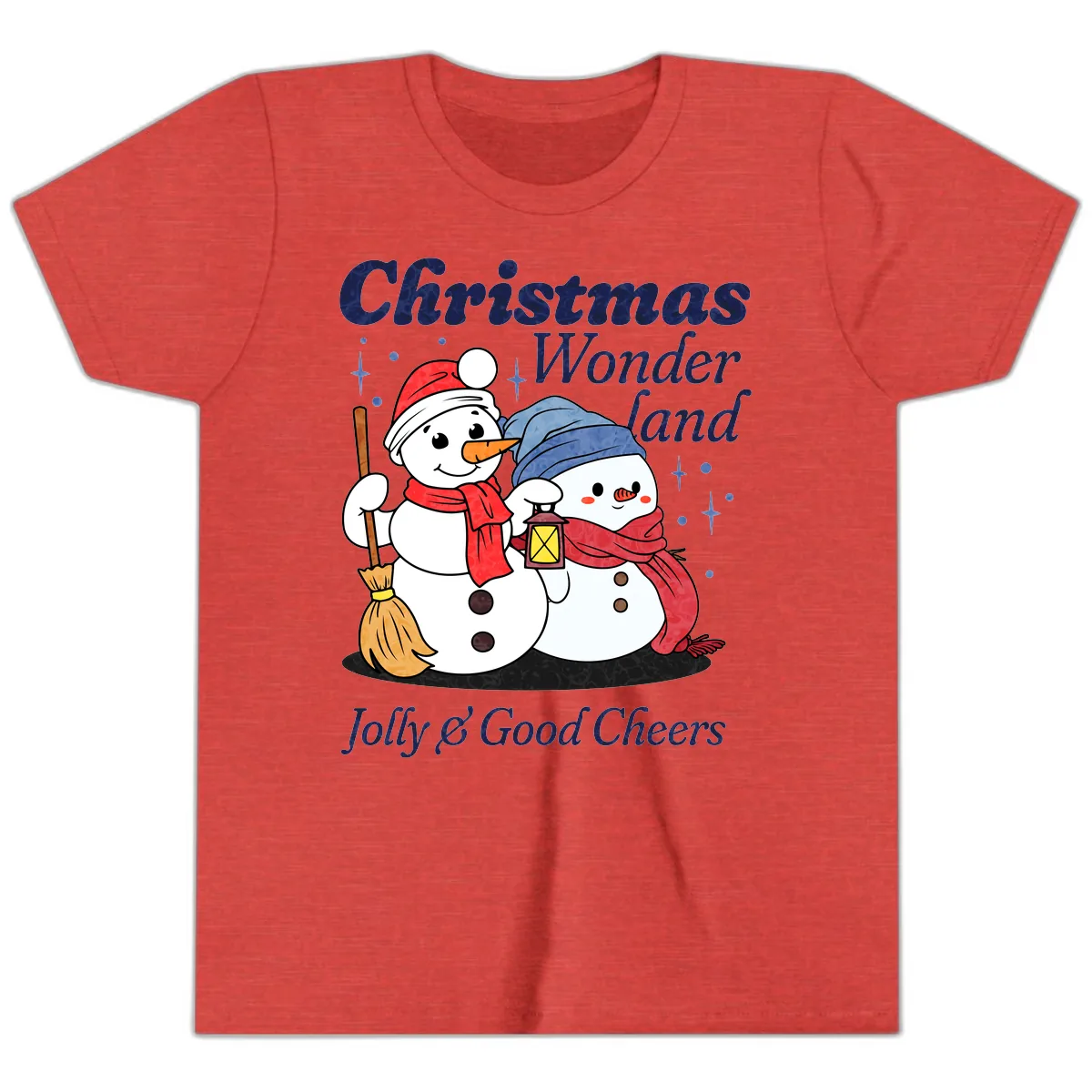 Christmas Wonderland Snowmen Youth T-Shirt in Heather Red