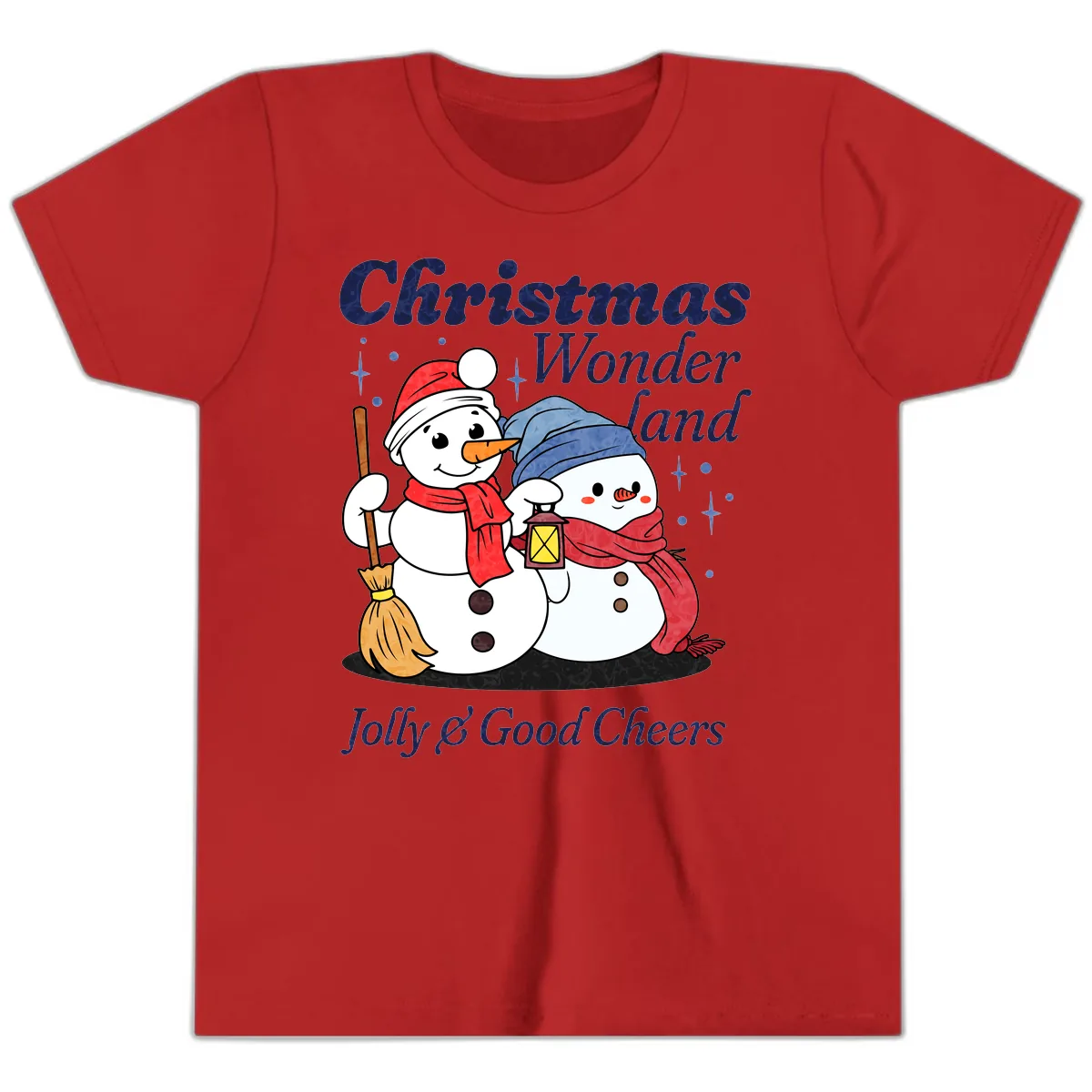 Christmas Wonderland Snowmen Youth T-Shirt in Red