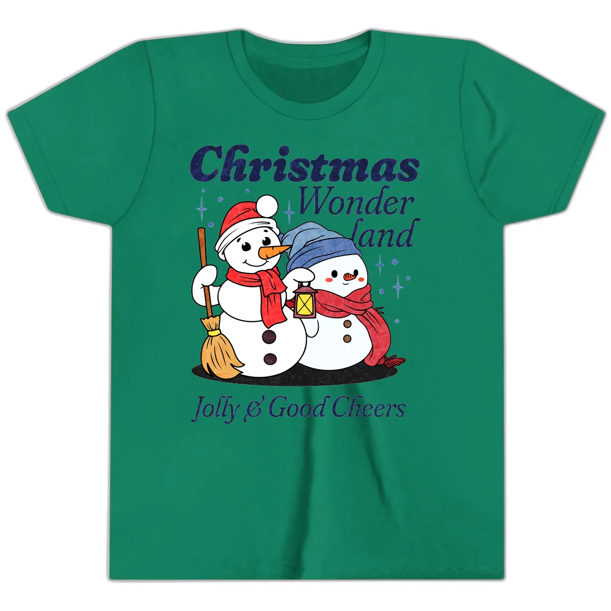 Christmas Wonderland Snowmen Youth T-Shirt in Kelly