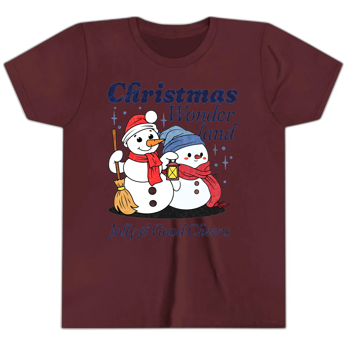 Christmas Wonderland Snowmen Youth T-Shirt in Maroon