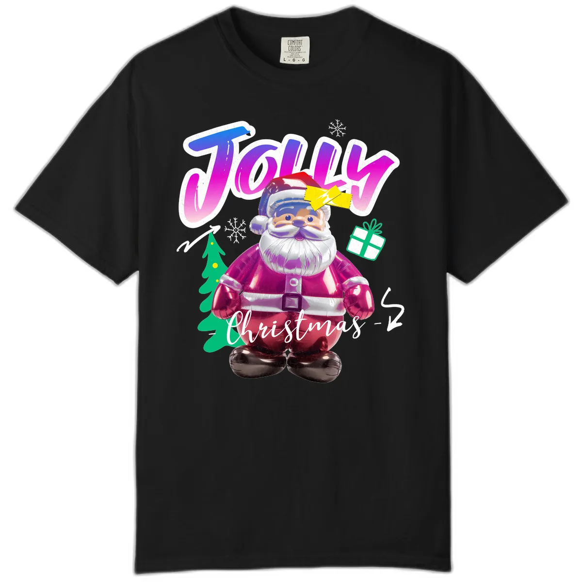 Jolly Christmas Santa Balloon Comfort Color in Black