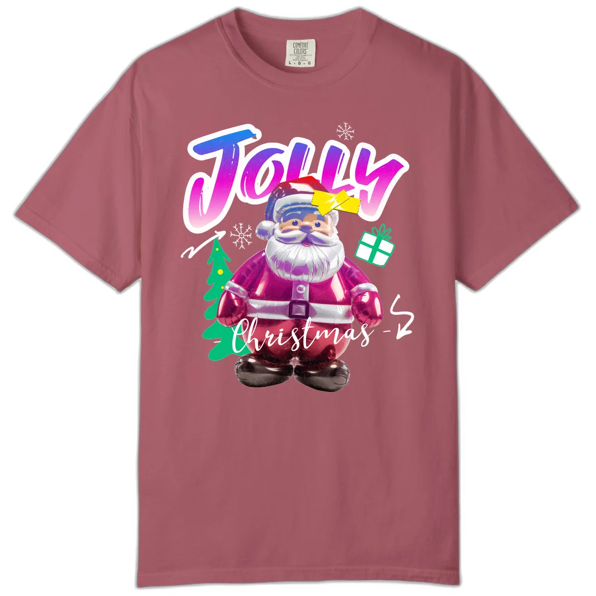 Jolly Christmas Santa Balloon Comfort Color in Crimson