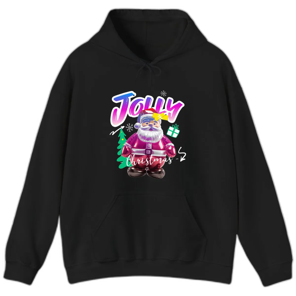 Jolly Christmas Santa Balloon Hoodie in Black