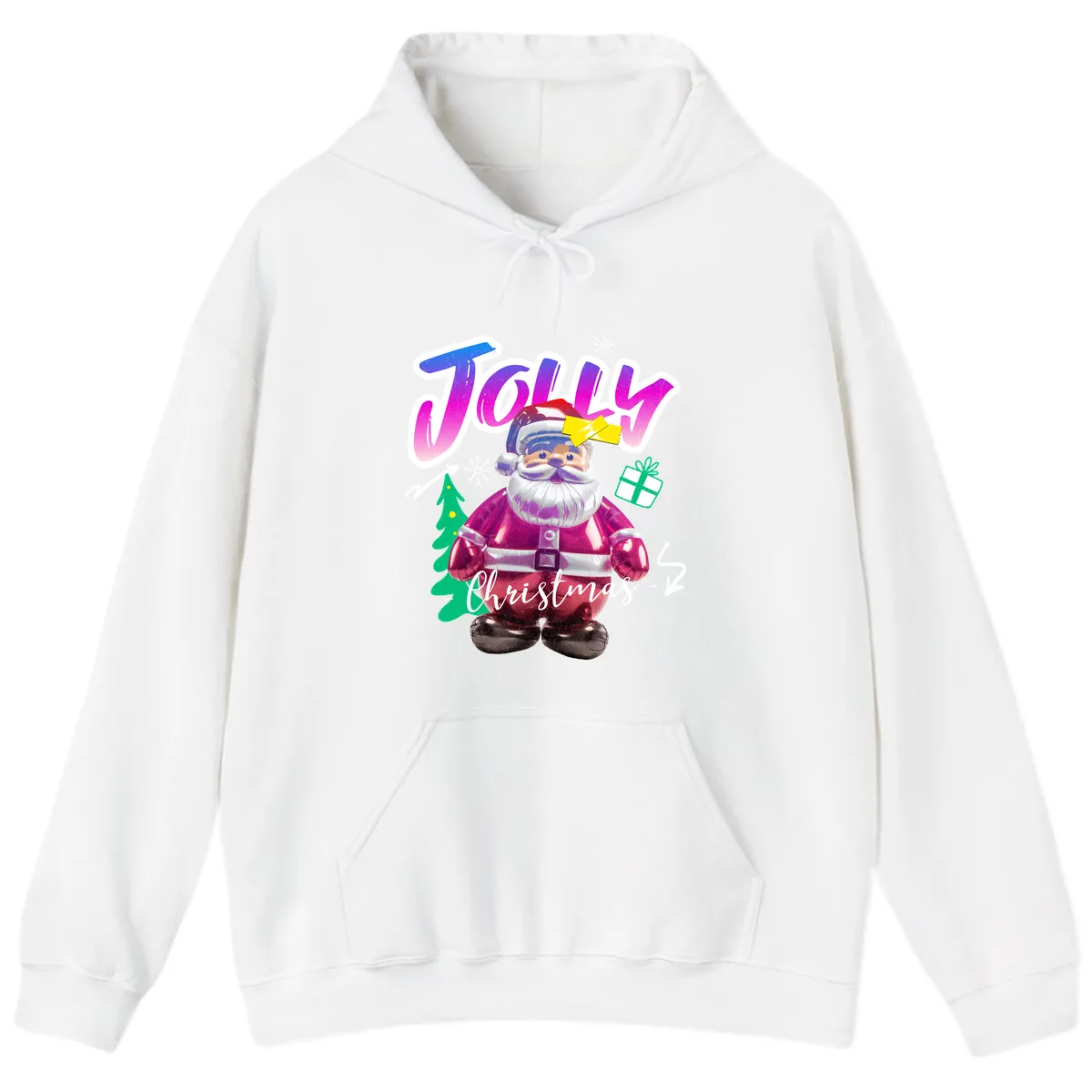 Jolly Christmas Santa Balloon Hoodie in White