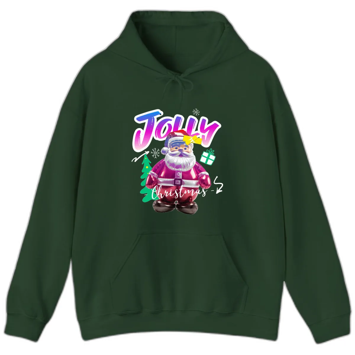 Jolly Christmas Santa Balloon Hoodie in Forest Green