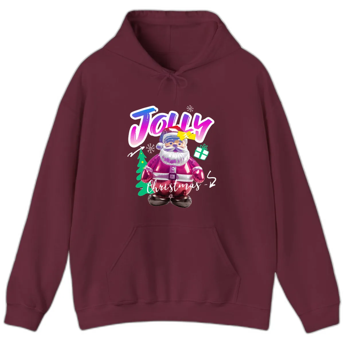 Jolly Christmas Santa Balloon Hoodie in Maroon