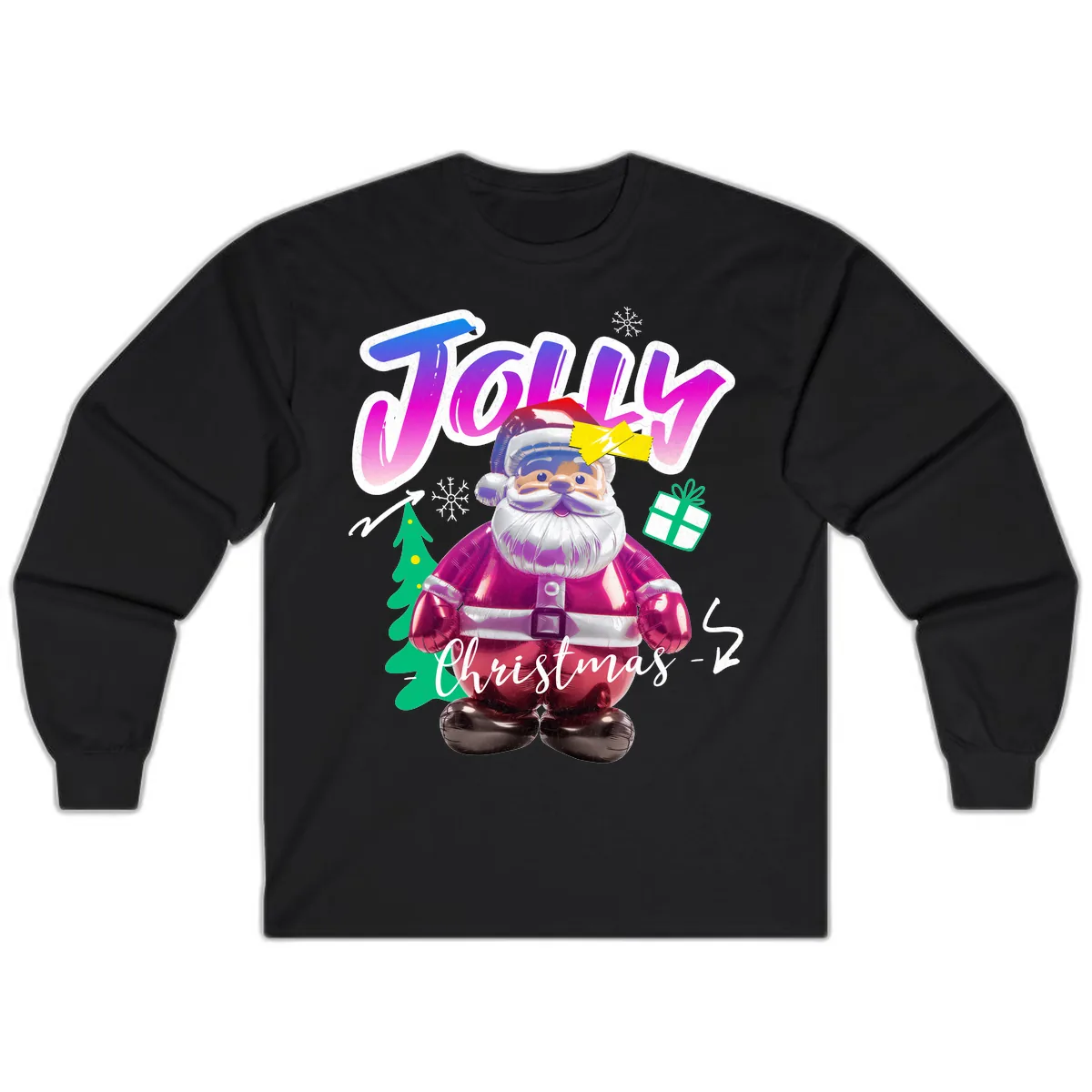 Jolly Christmas Santa Balloon Long Sleeve in Black