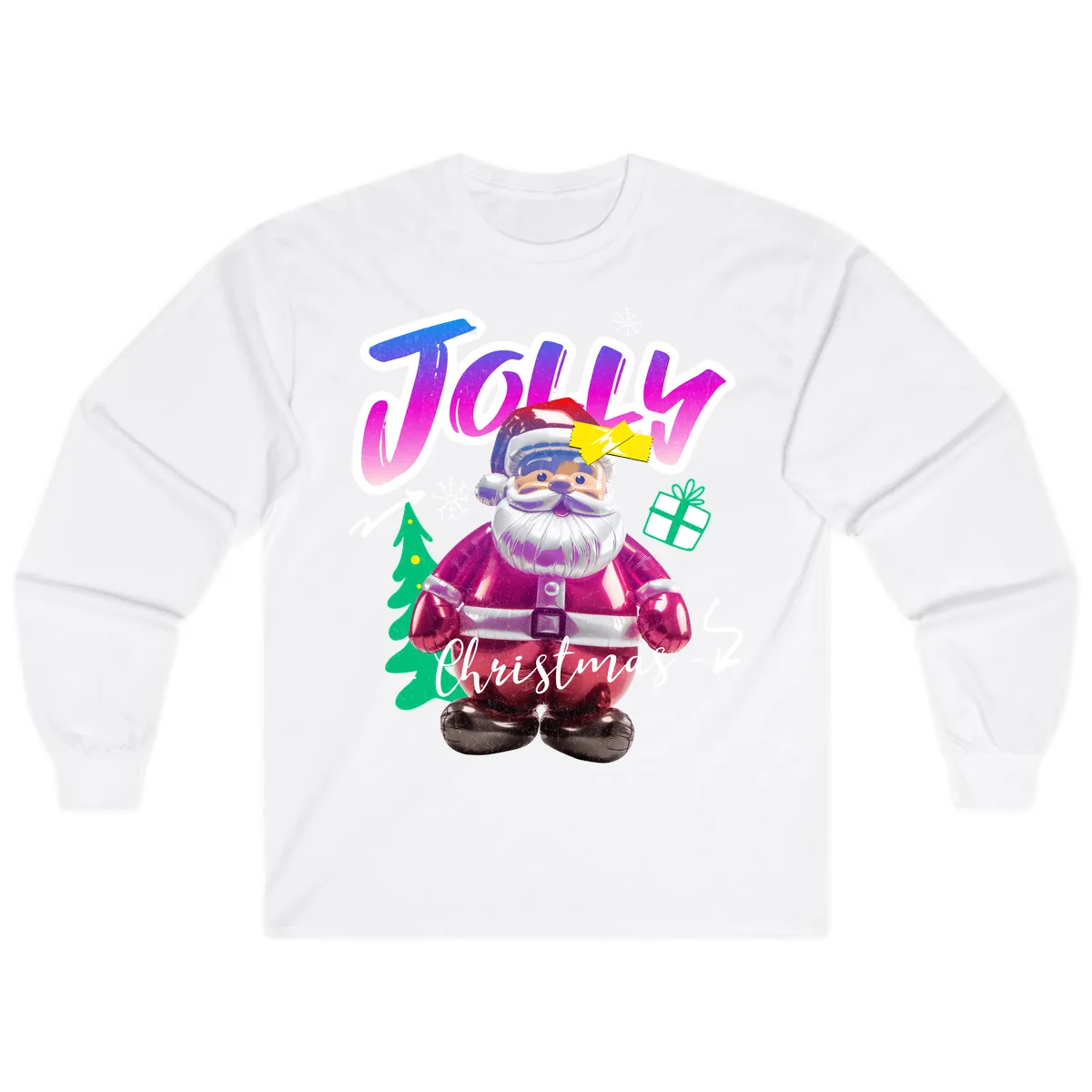 Jolly Christmas Santa Balloon Long Sleeve in White