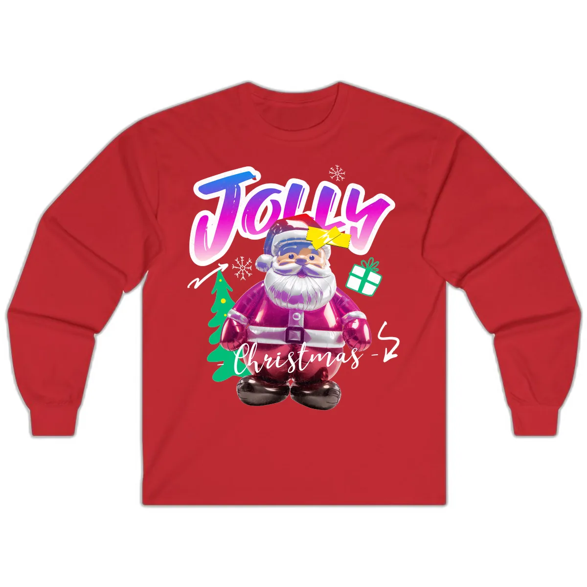 Jolly Christmas Santa Balloon Long Sleeve in Red