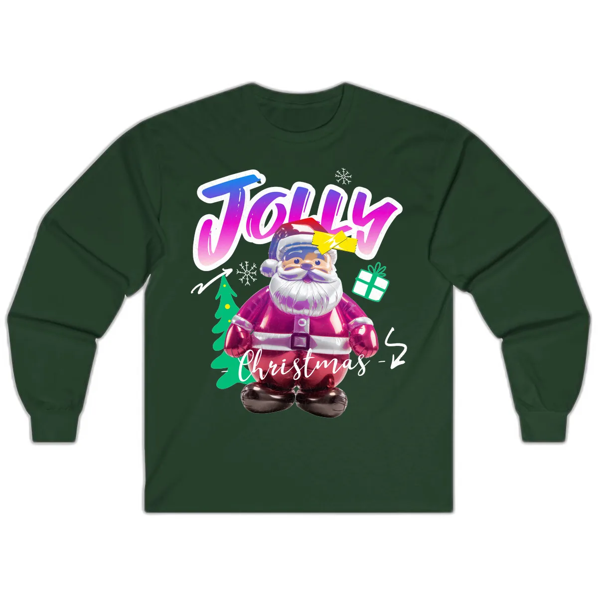 Jolly Christmas Santa Balloon Long Sleeve in Forest Green