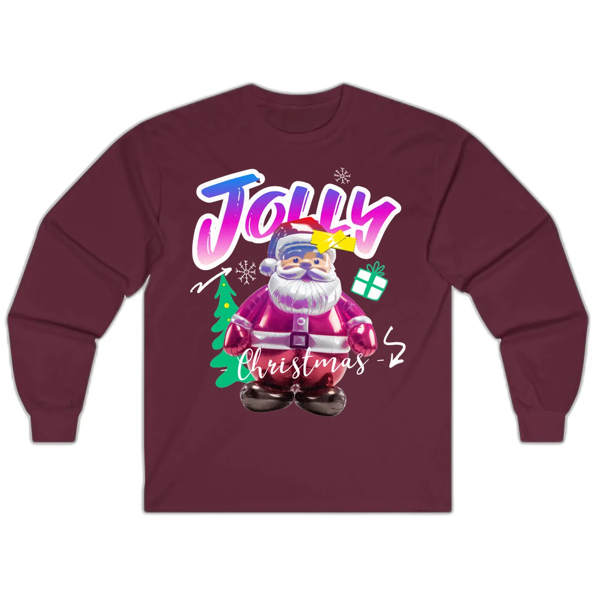 Jolly Christmas Santa Balloon Long Sleeve in Maroon