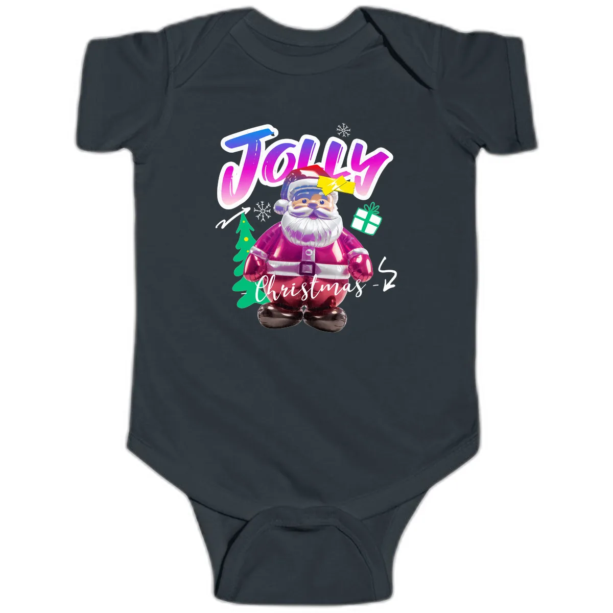 Jolly Christmas Santa Balloon Baby Onesie in Black