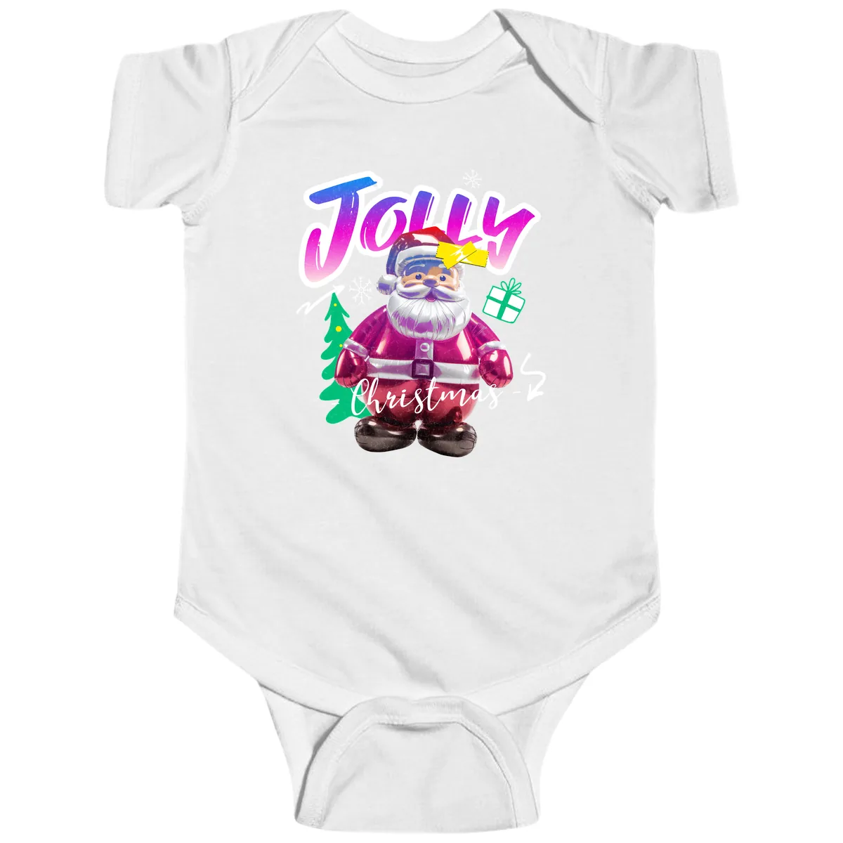 Jolly Christmas Santa Balloon Baby Onesie in White