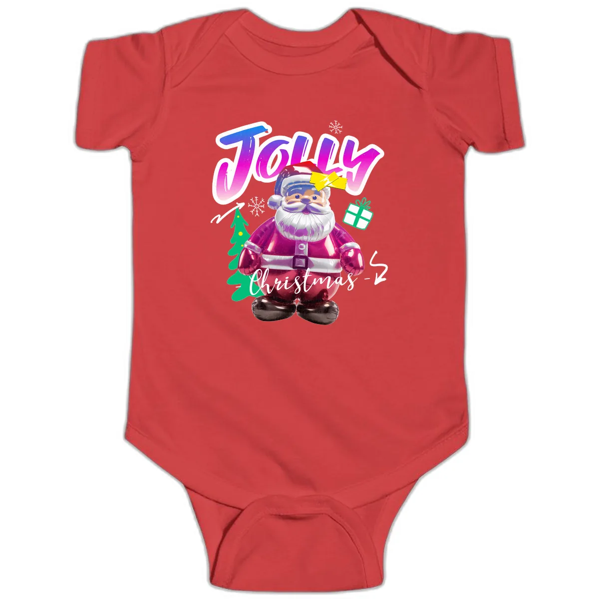 Jolly Christmas Santa Balloon Baby Onesie in Red