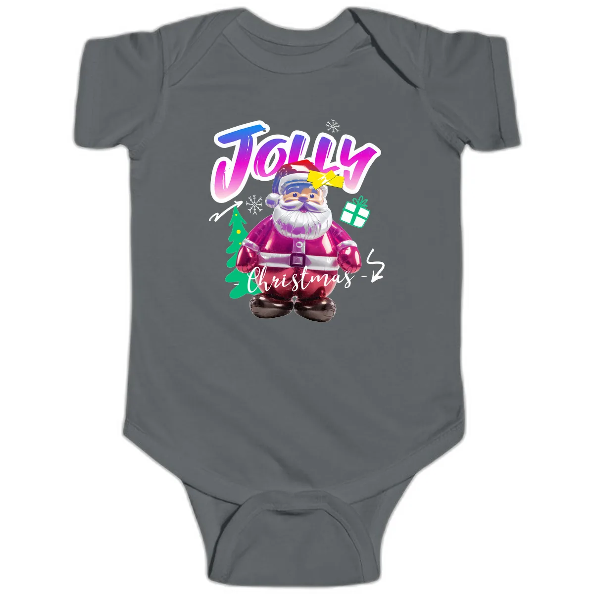 Jolly Christmas Santa Balloon Baby Onesie in Charcoal