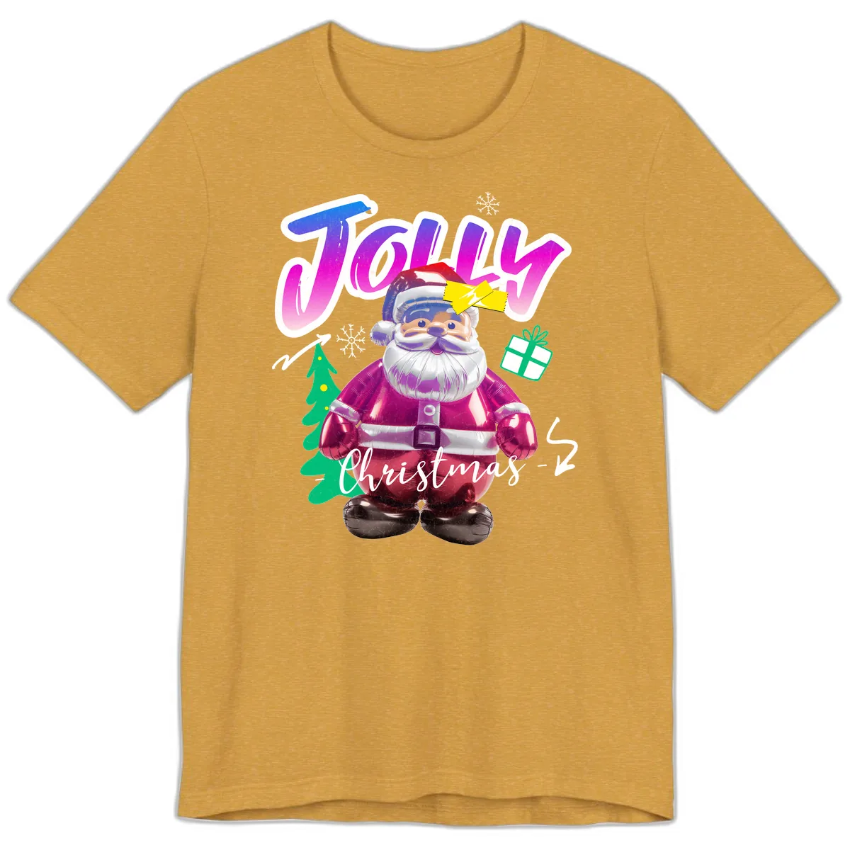 Jolly Christmas Santa Balloon Premium T-Shirt in Heather Mustard