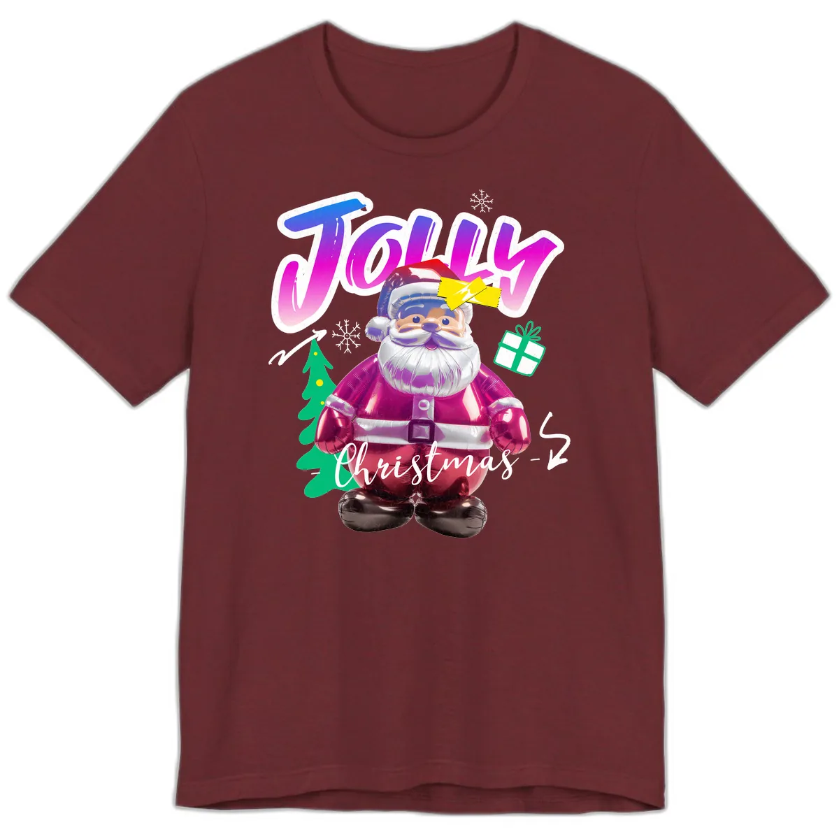 Jolly Christmas Santa Balloon Premium T-Shirt in Heather Cardinal