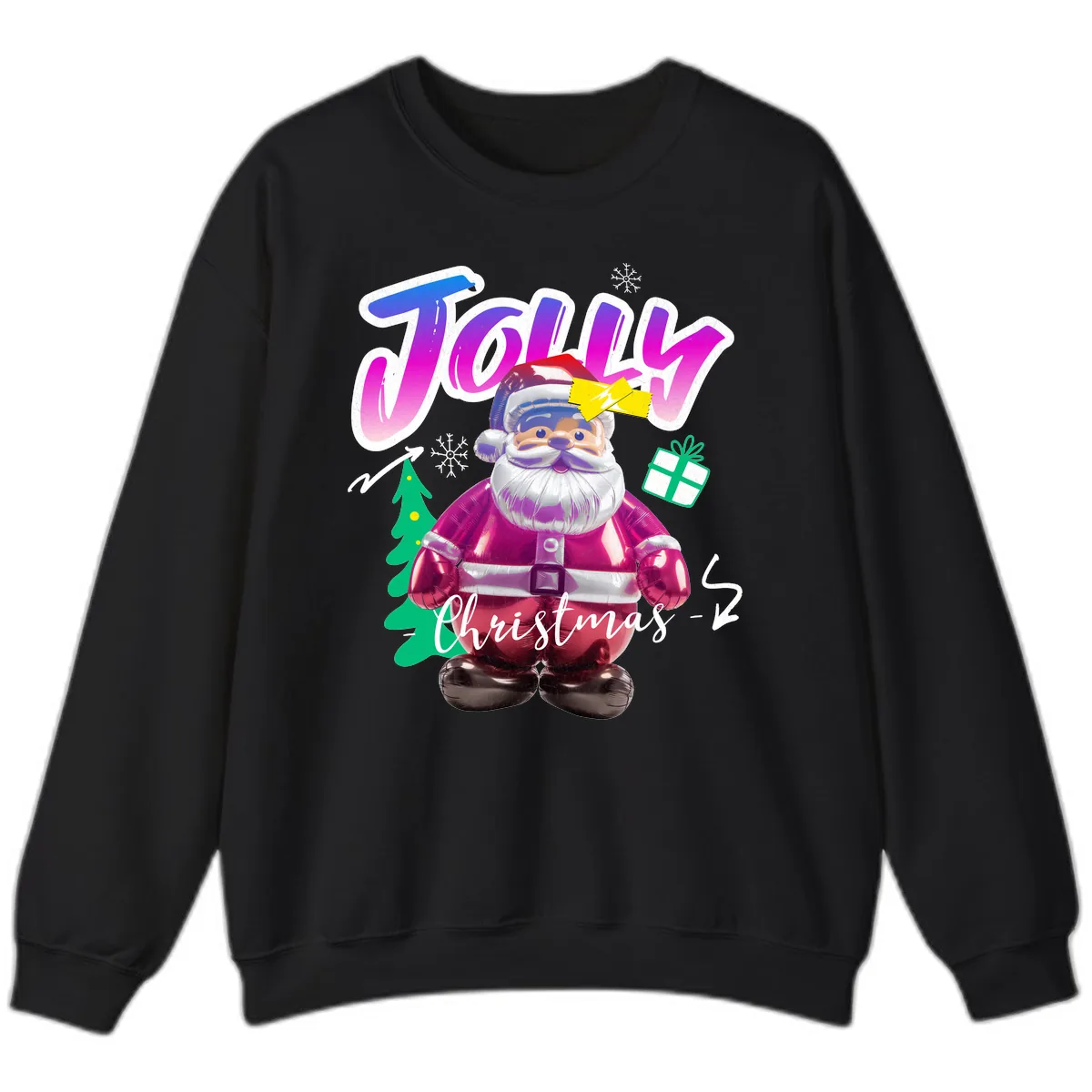Jolly Christmas Santa Balloon Sweatshirt in Black