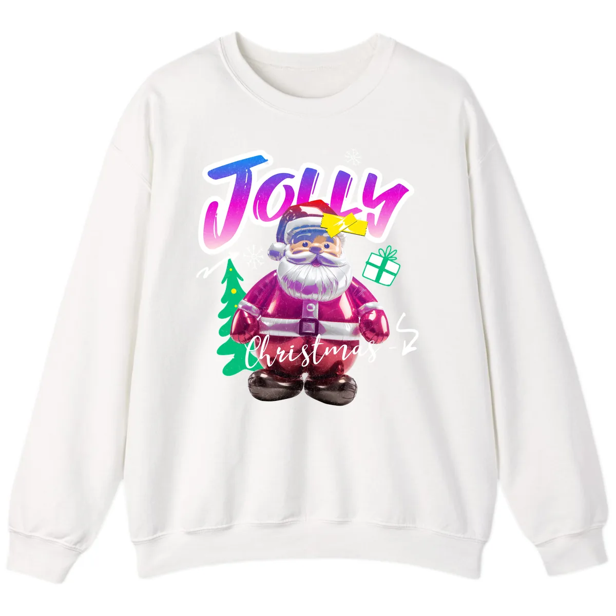 Jolly Christmas Santa Balloon Sweatshirt in White