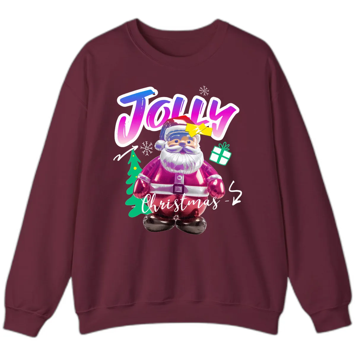 Jolly Christmas Santa Balloon Sweatshirt in Maroon