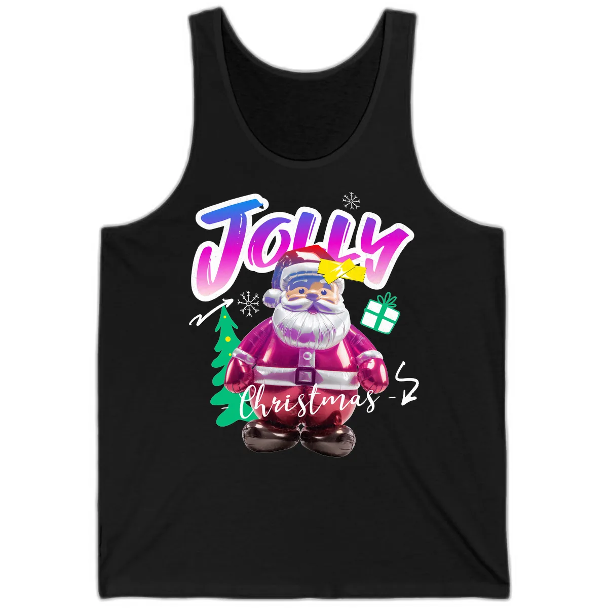 Jolly Christmas Santa Balloon Tank in Black