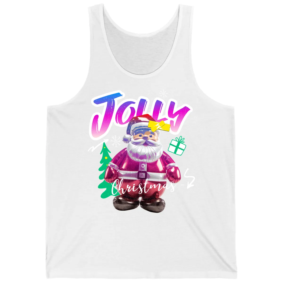 Jolly Christmas Santa Balloon Tank in White