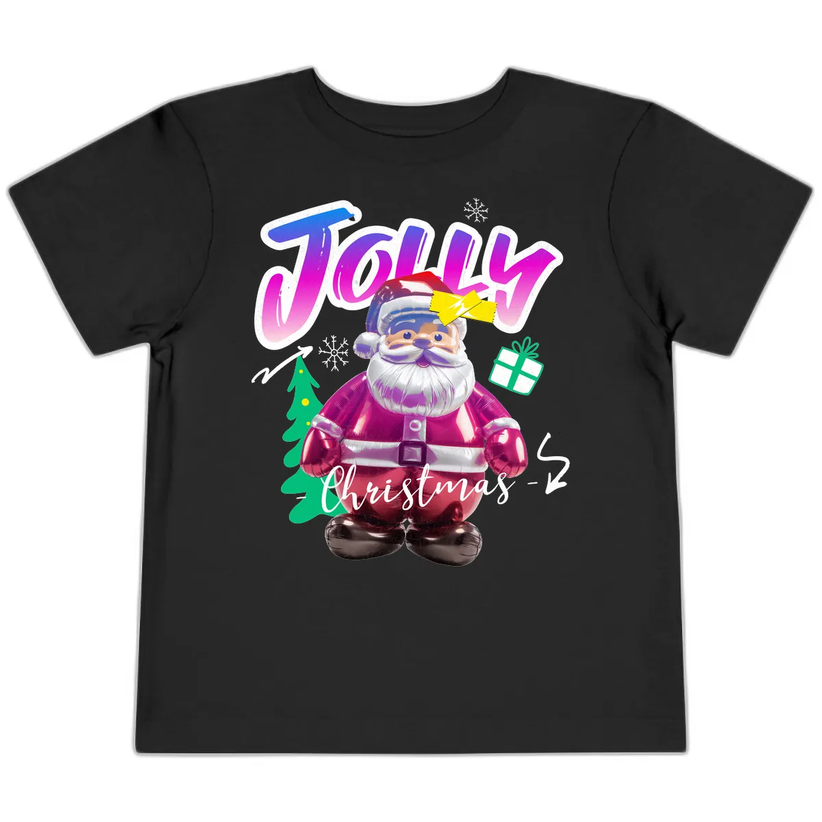 Jolly Christmas Santa Balloon Toddler T-Shirt in Black