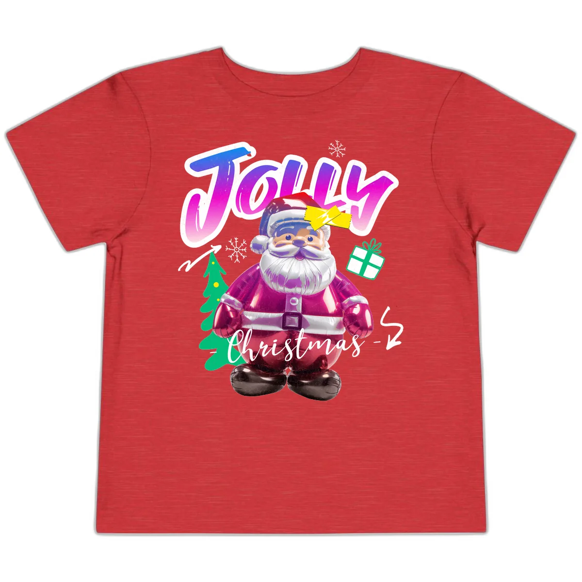 Jolly Christmas Santa Balloon Toddler T-Shirt in Heather Red