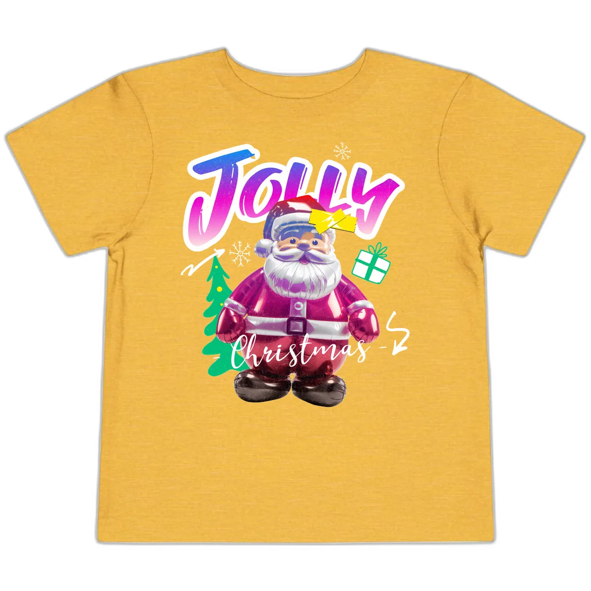 Jolly Christmas Santa Balloon Toddler T-Shirt in Heather Yellow Gold