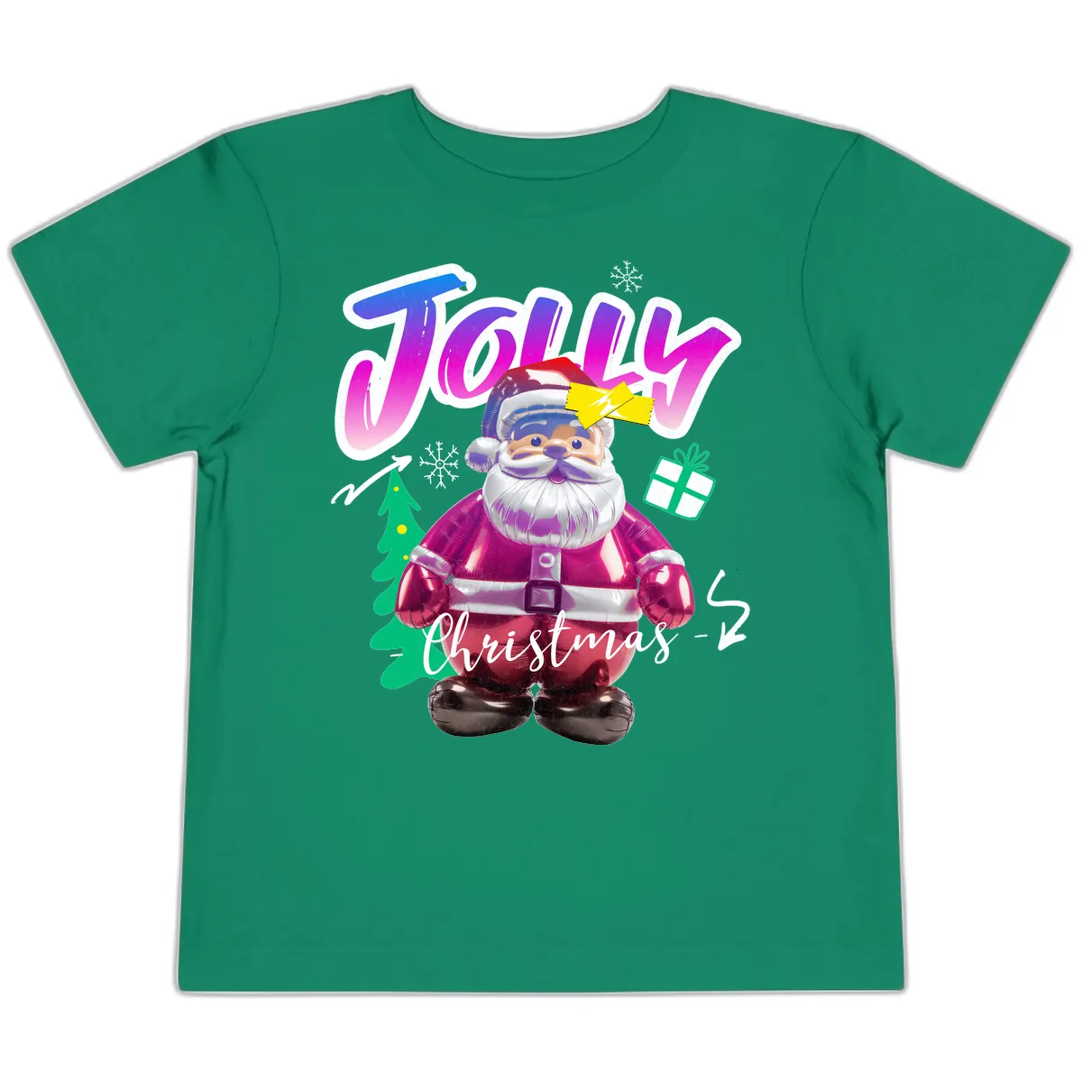 Jolly Christmas Santa Balloon Toddler T-Shirt in Kelly