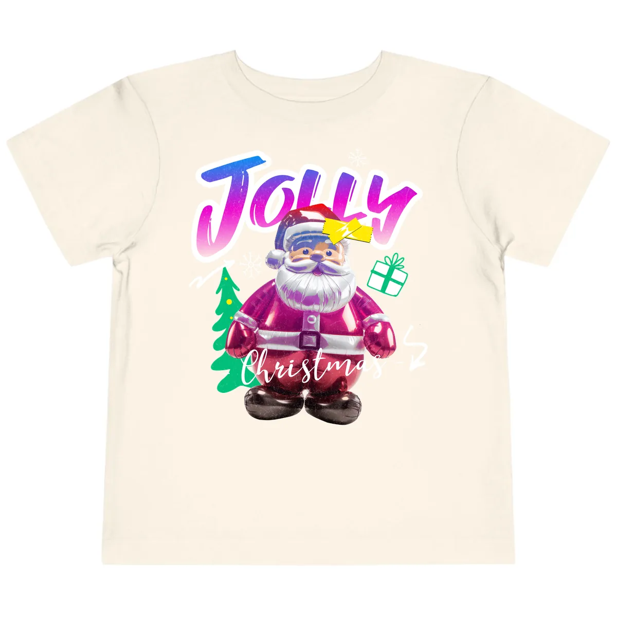 Jolly Christmas Santa Balloon Toddler T-Shirt in Natural