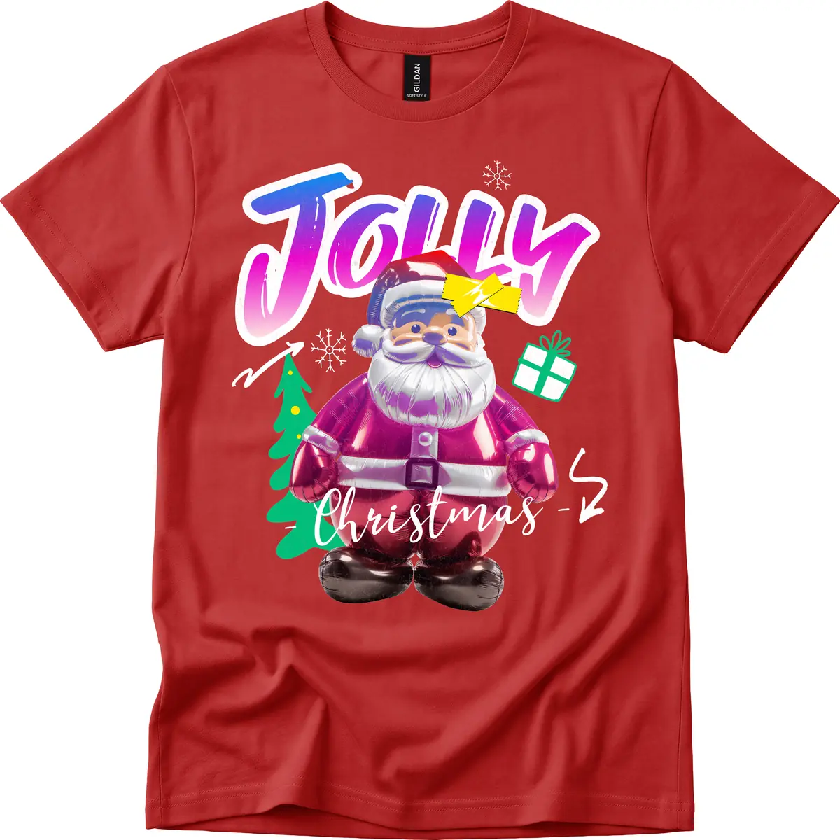 Jolly Christmas Santa Balloon T-Shirt in Red
