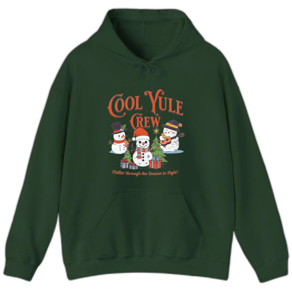 Cool Yule Crew Holiday Design Hoodie in Forest Green