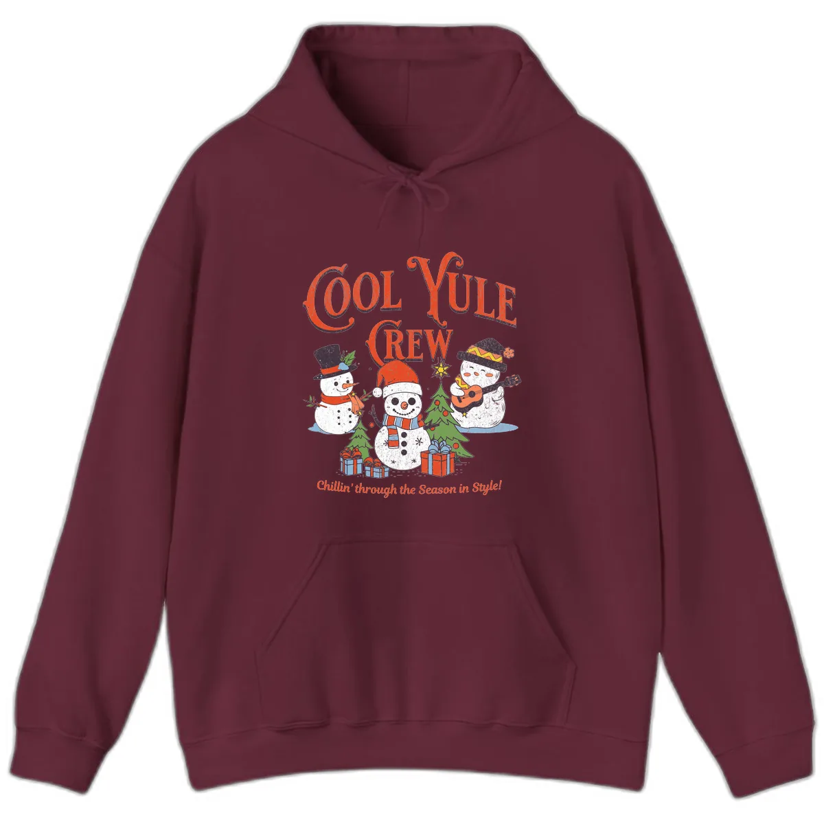 Cool Yule Crew Holiday Design Hoodie in Maroon