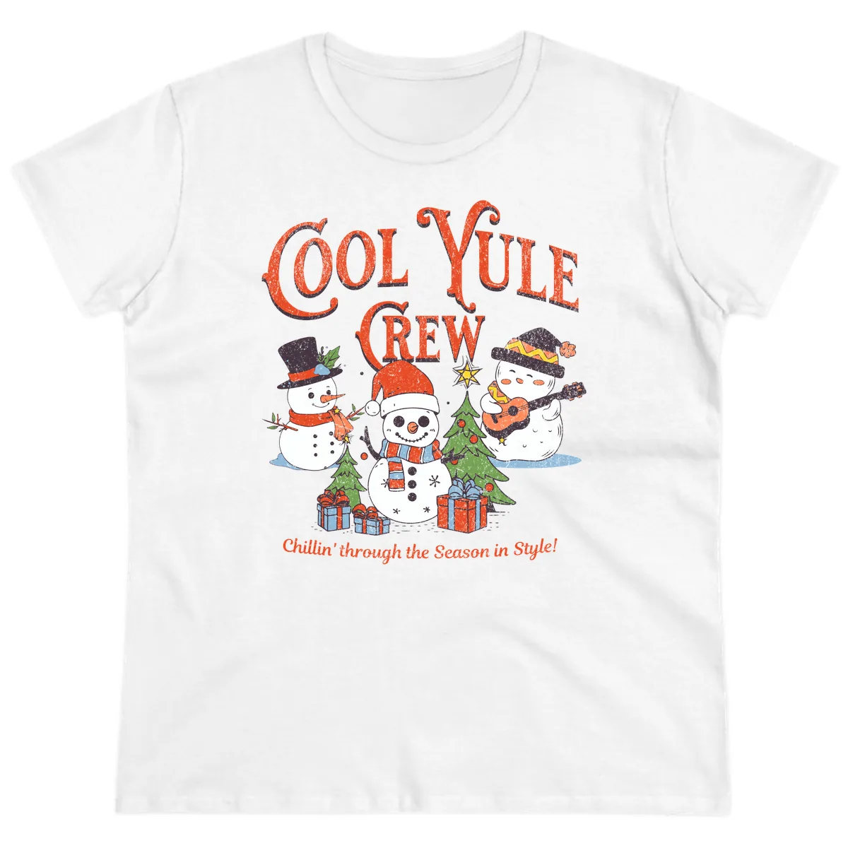 Cool Yule Crew Holiday Design Ladies Tee in White