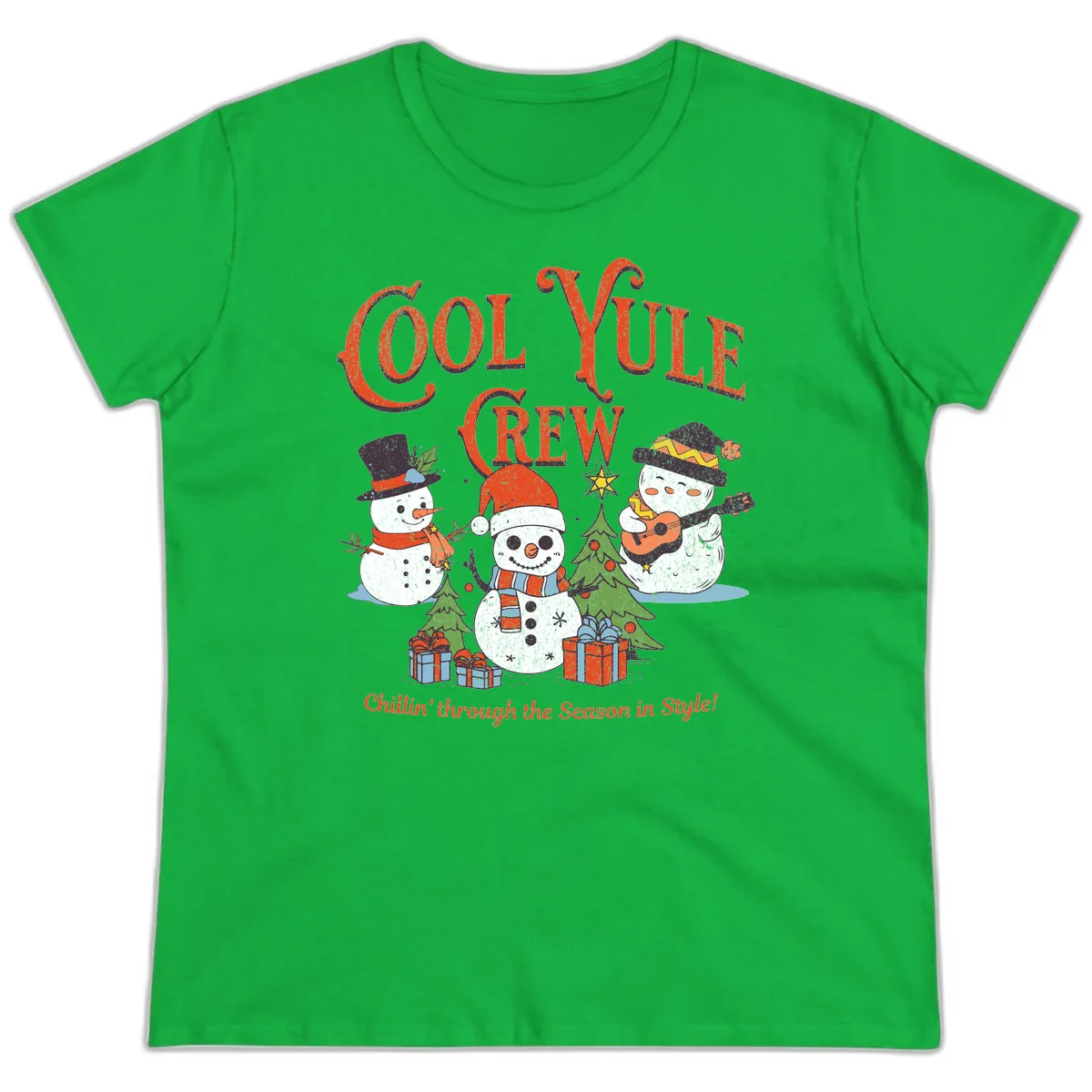 Cool Yule Crew Holiday Design Ladies Tee in Irish Green