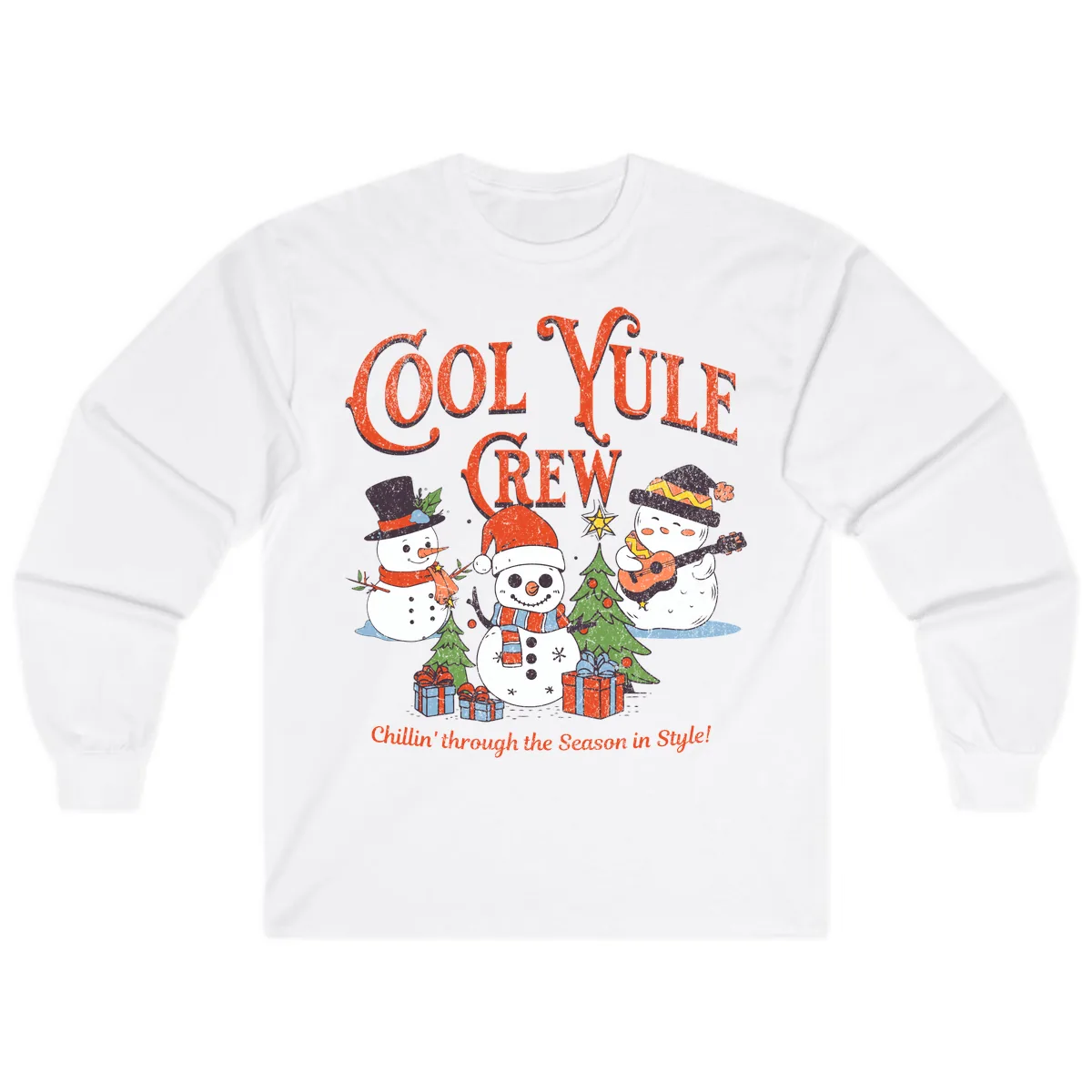Cool Yule Crew Holiday Design Long Sleeve in White