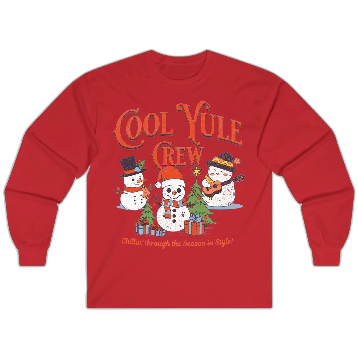 Cool Yule Crew Holiday Design Long Sleeve in Red