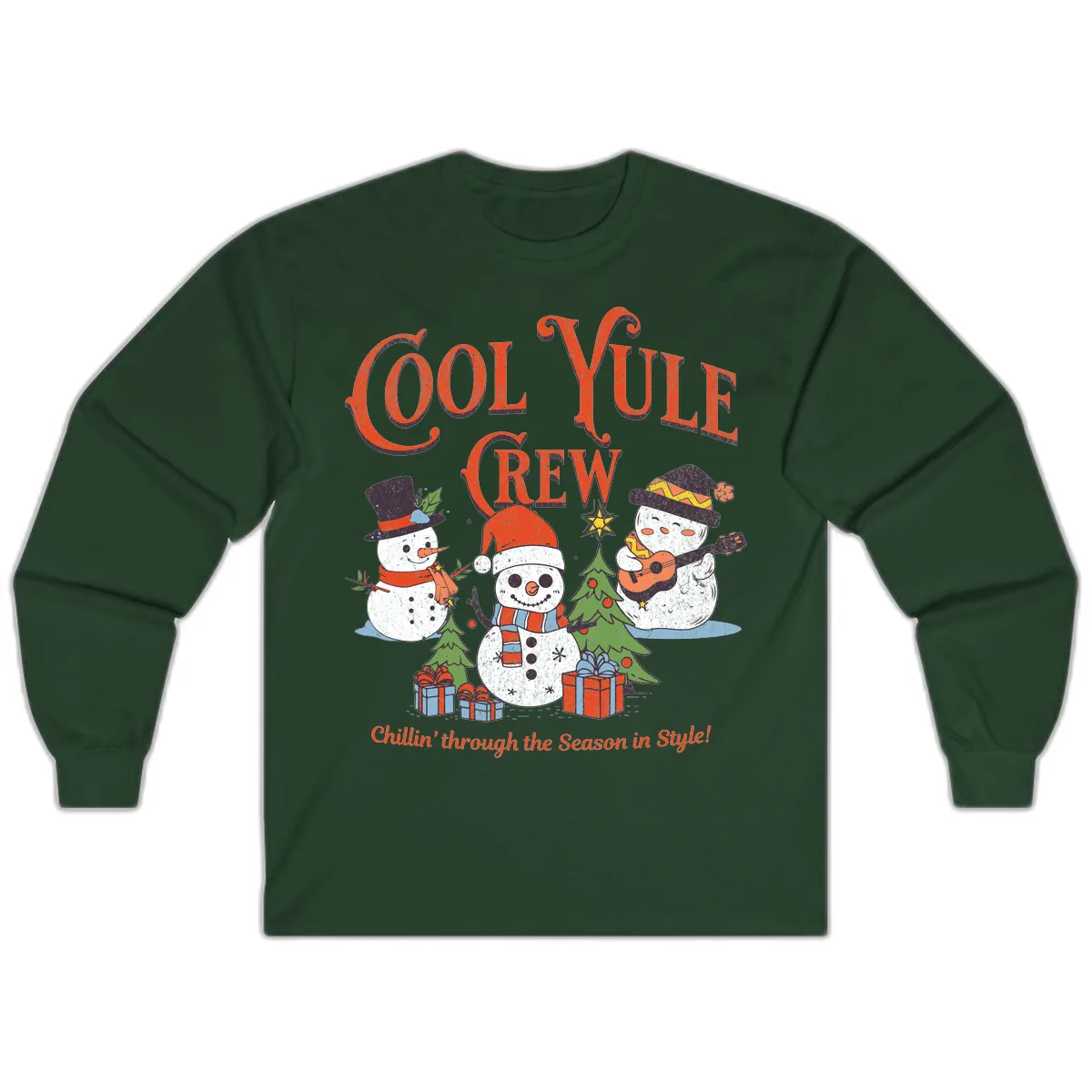 Cool Yule Crew Holiday Design Long Sleeve in Forest Green
