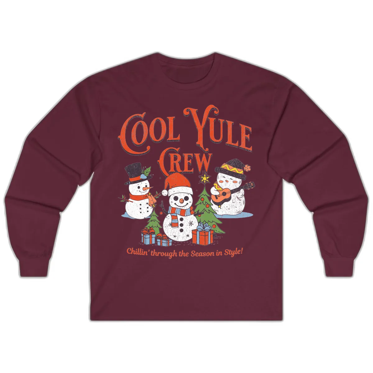 Cool Yule Crew Holiday Design Long Sleeve in Maroon