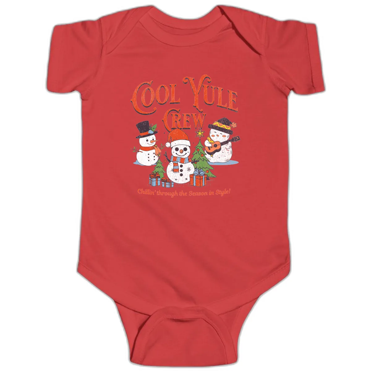 Cool Yule Crew Holiday Design Baby Onesie in Red