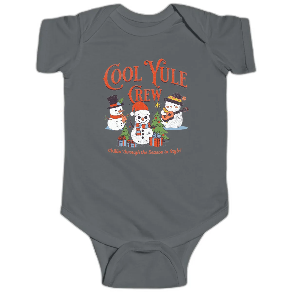 Cool Yule Crew Holiday Design Baby Onesie in Charcoal