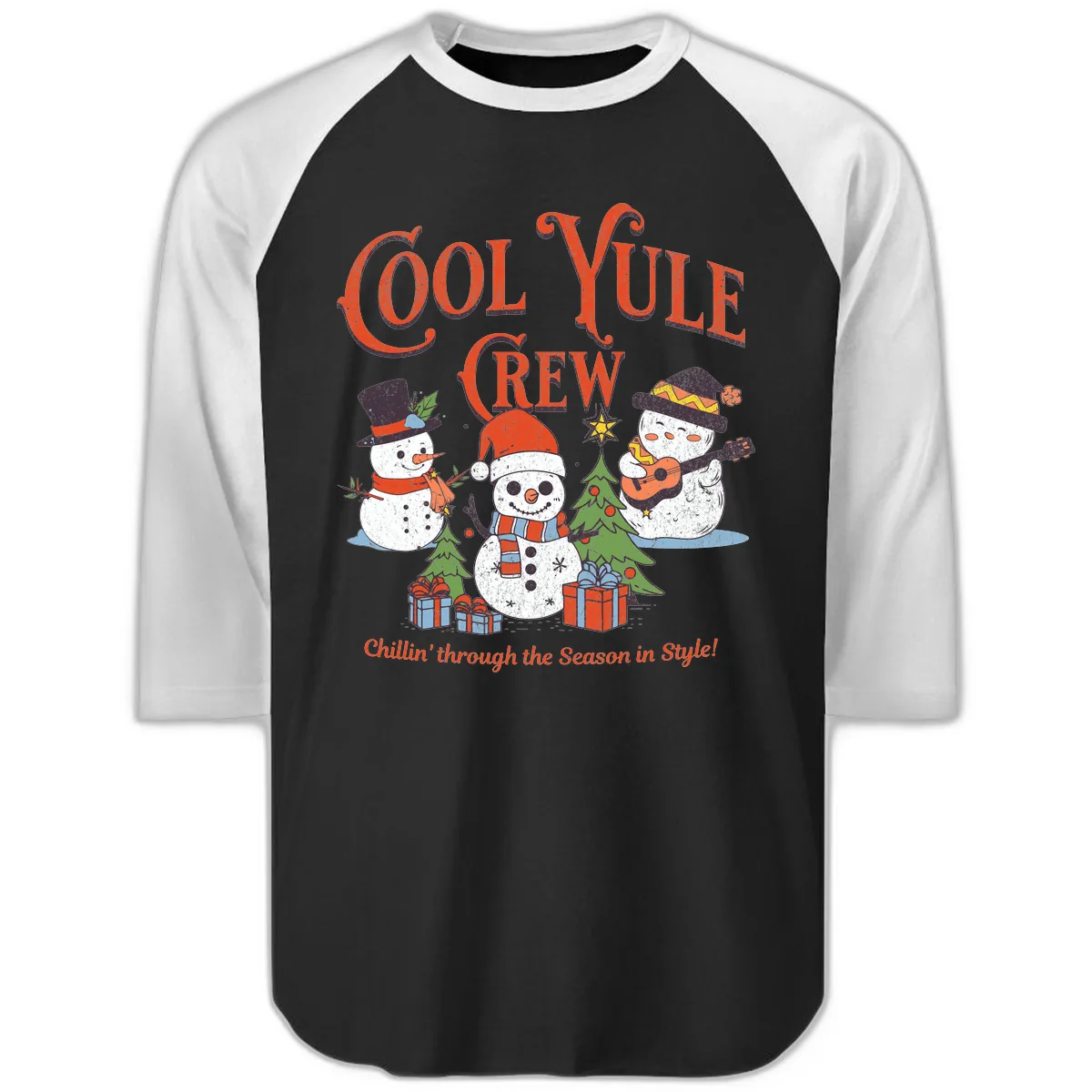 Cool Yule Crew Holiday Design Raglan 3/4 in Black White