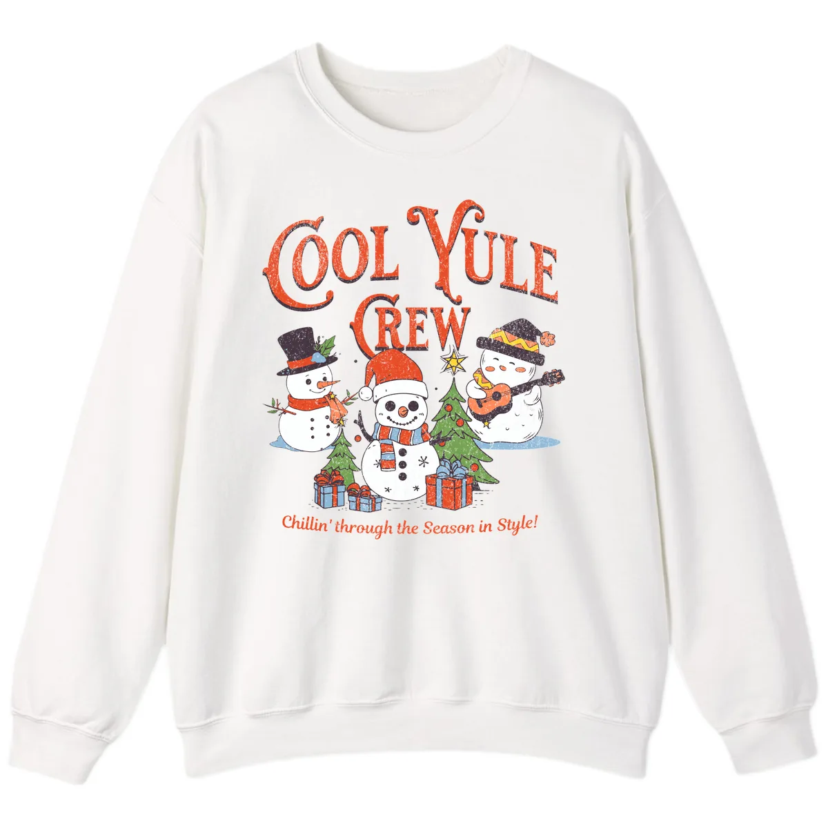 Cool Yule Crew Holiday Design Sweatshirt in White