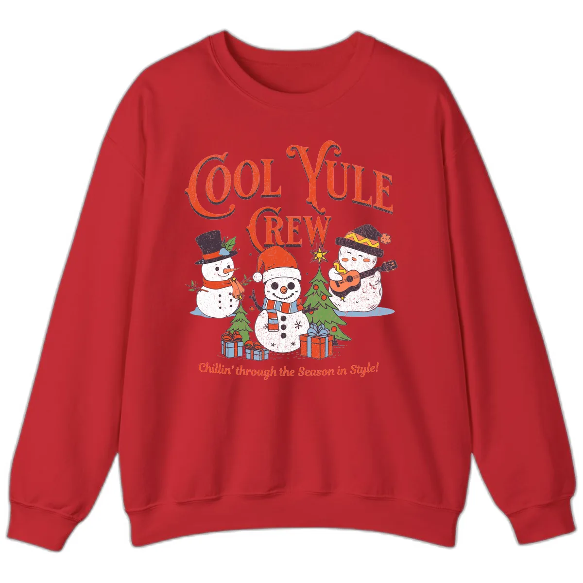 Cool Yule Crew Holiday Design Sweatshirt in Red