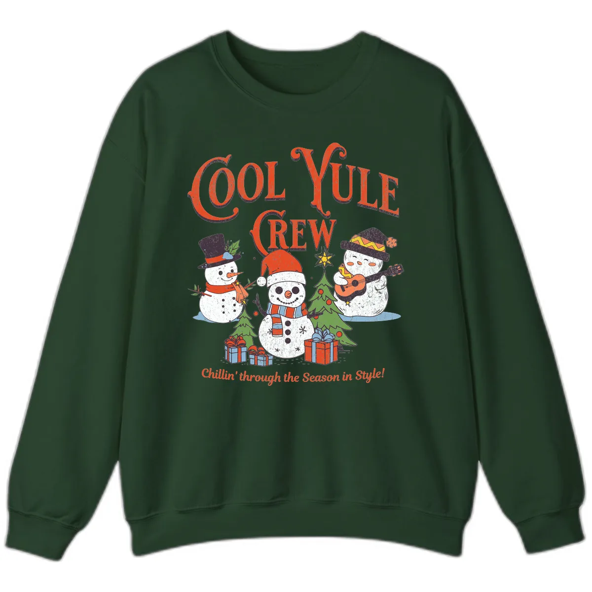 Cool Yule Crew Holiday Design Sweatshirt in Forest Green