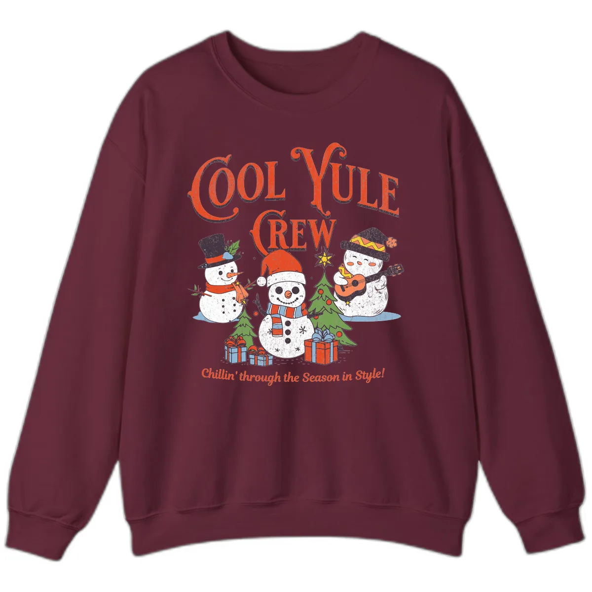 Cool Yule Crew Holiday Design Sweatshirt in Maroon
