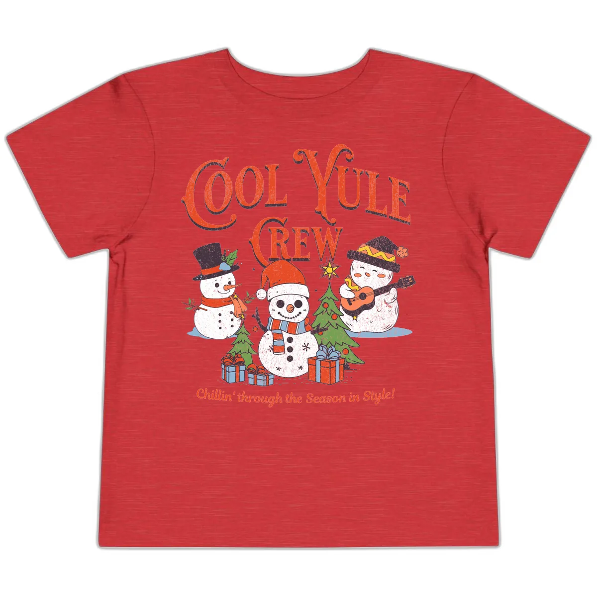 Cool Yule Crew Holiday Design Toddler T-Shirt in Heather Red