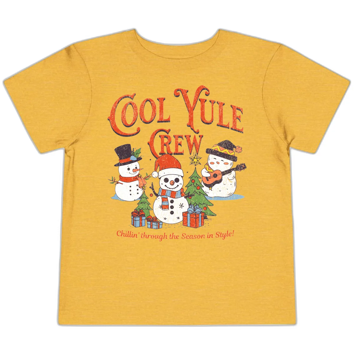 Cool Yule Crew Holiday Design Toddler T-Shirt in Heather Yellow Gold