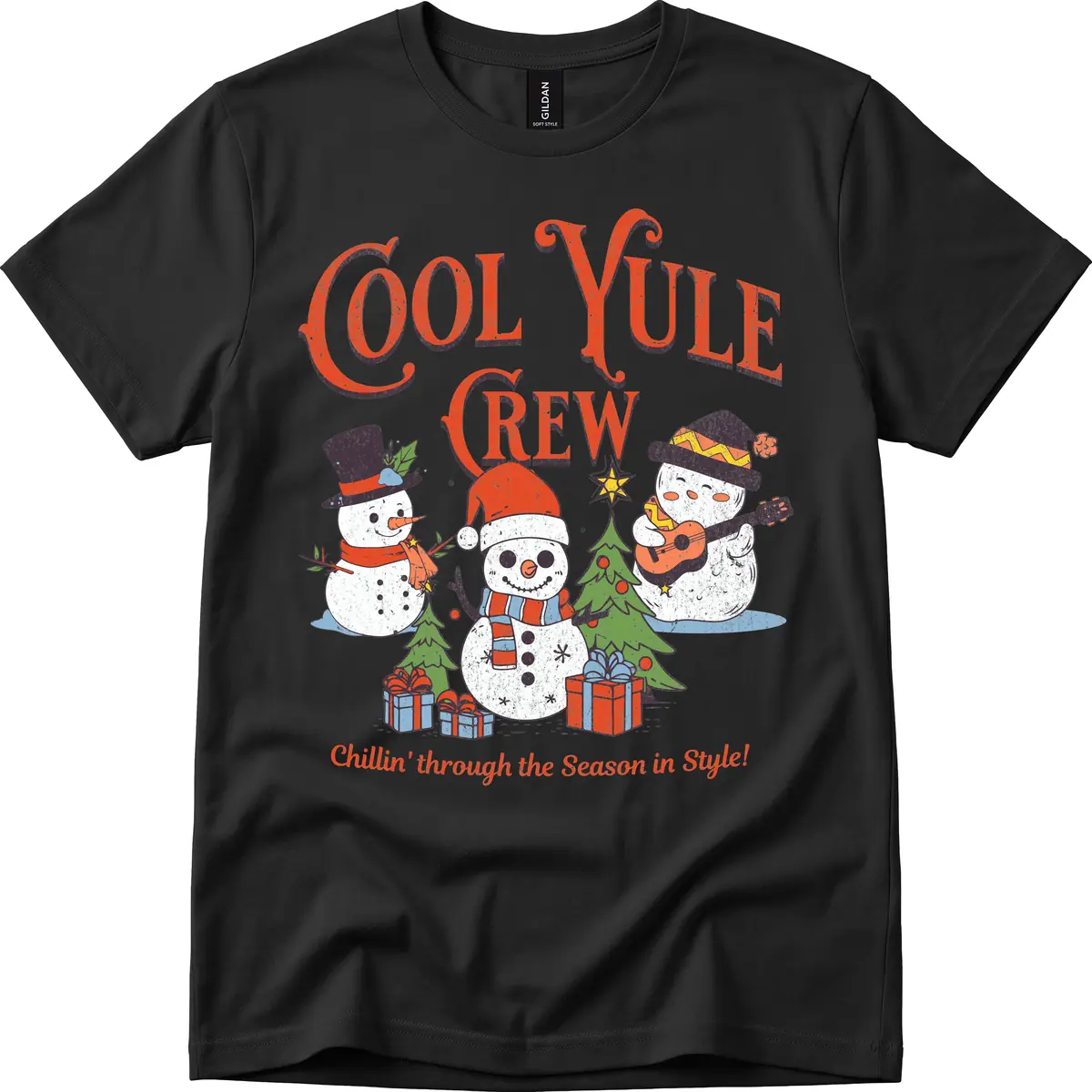 Cool Yule Crew Holiday Design T-Shirt in Black